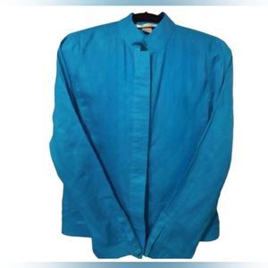 Nygard Collection Linen Jacket Blouse Turquoise Lightweight Women s size 8